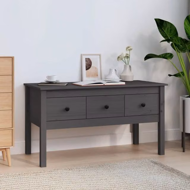 Berkfield Home Grey Rustic Solid Pine Coffee Table W/D/H: 102 x 49 x 55 cm – 1
