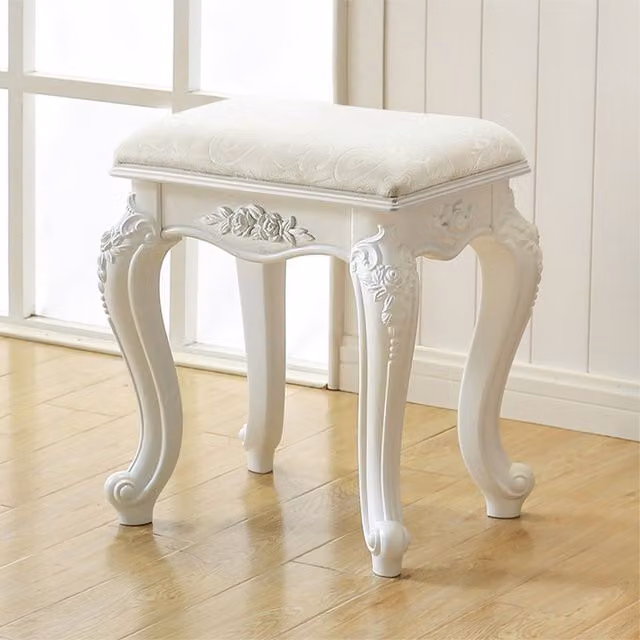 Livingandhome White Fabric Dressing Stool