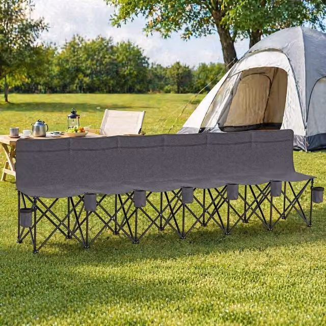 STILVORA 6 Seater Folding Camping Bench with Cup Holders in Grey – 1