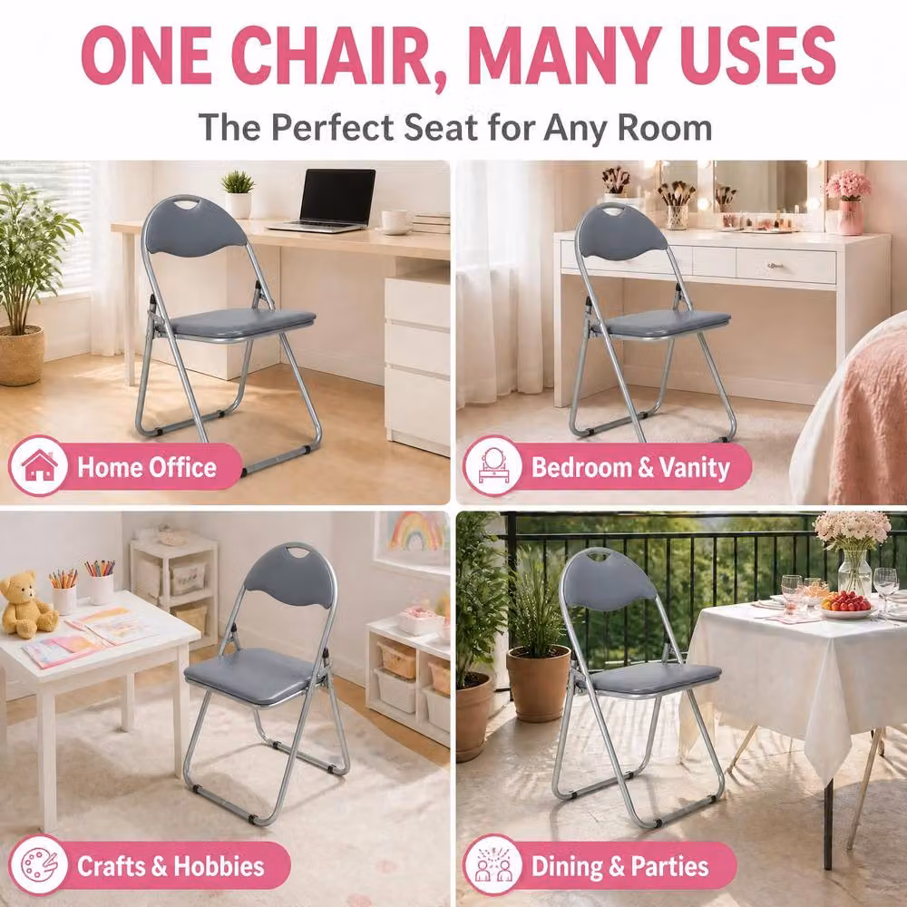 Bravich LTD Candy Faux Leather Padded Folding Dining Chair in Grey, 6 Pack – 5