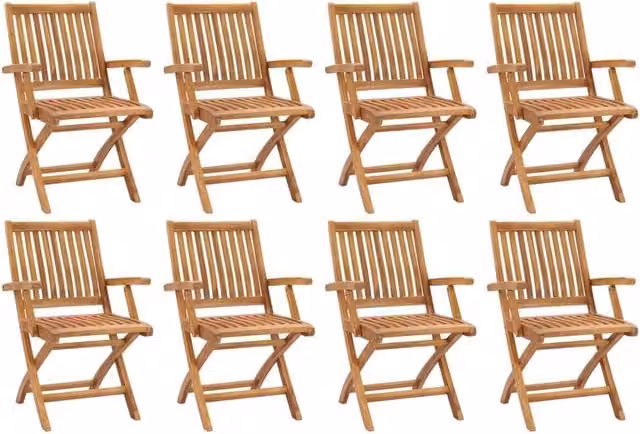Berkfield Home Set of 8 Folding Garden Chairs in Brown Solid Teak Wood