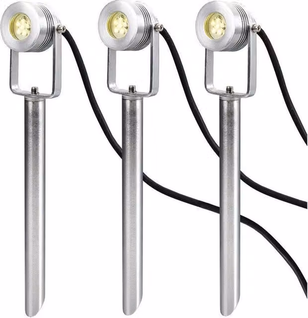 Netlighting Spennymoor LED Garden Spotlight Starter Kit in Grey with 3 x 12V Spotlights, 3 x Spikes, 6m Cable and 12V Transformer IP54