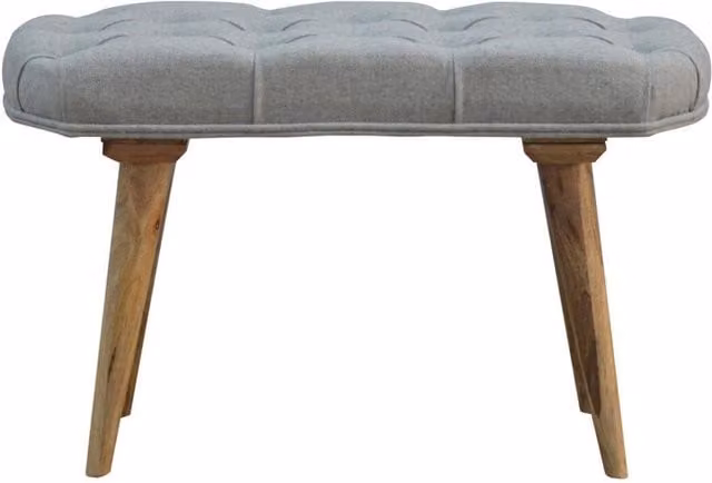 netfurniture Nordic Style Straight Bench with Grey Tweed Fabric Top and Mango Wood Legs
