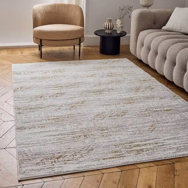 THE RUGS Carmel Abstract Area Rug in Ivory and Gold, W: 200 cm, D: 290 cm