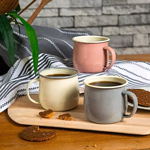 Argon Tableware Enamel Steel Mugs, 375ml, Set of 6 in Pink, Blue and White – 3