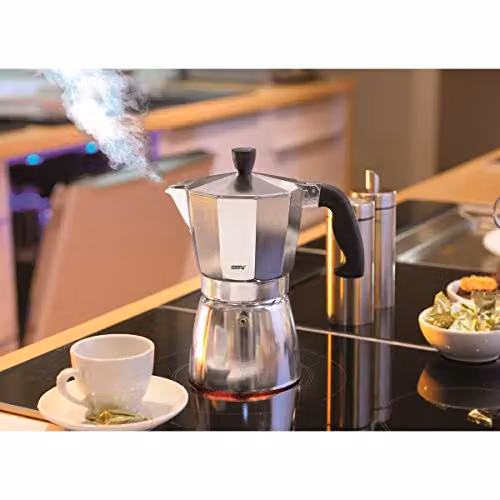 Gefu LUCINO Stovetop Espresso Maker, 6-Cup Aluminium Moka Pot in Silver – 5