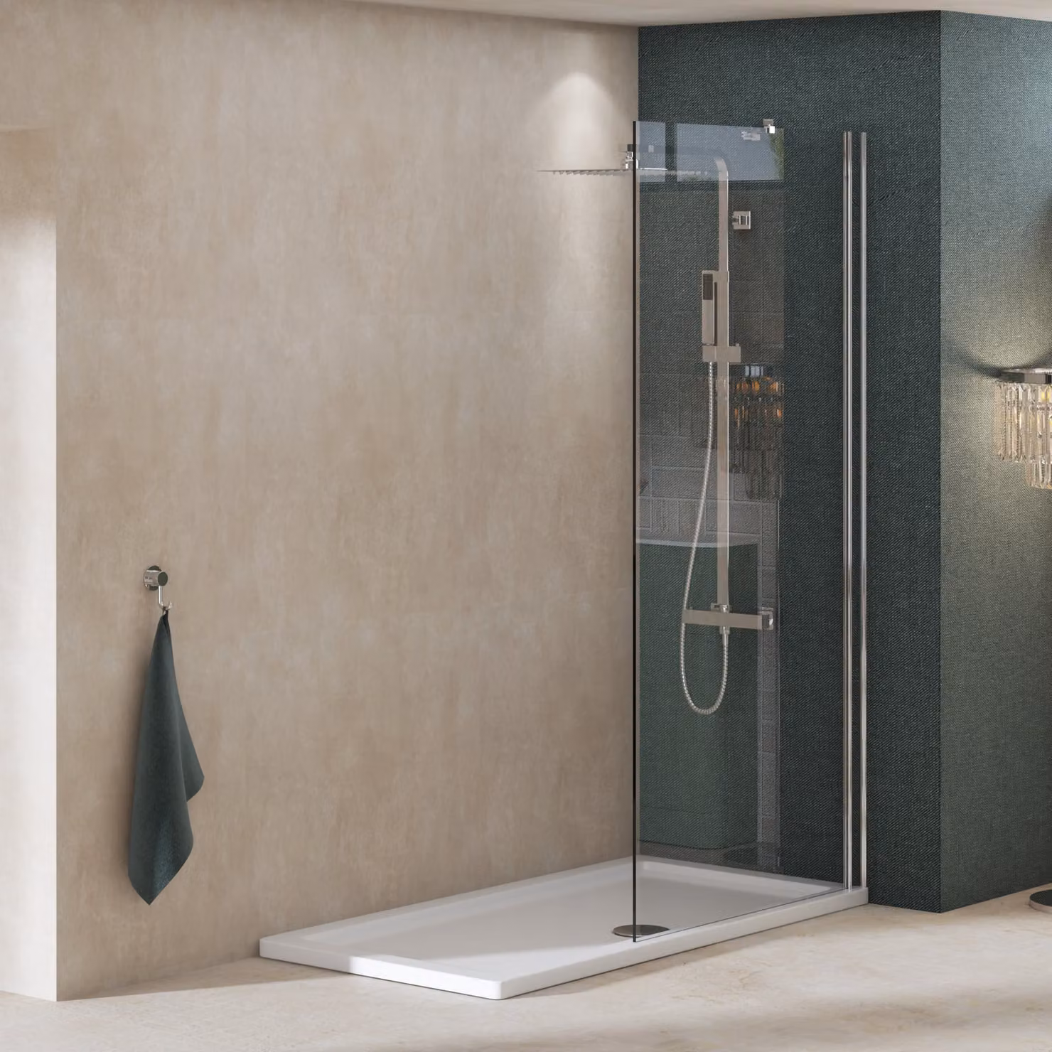 Royal Bathrooms Marbella Walk In Wet Room Shower Screen, Clear Glass, 8mm, W: 185 cm