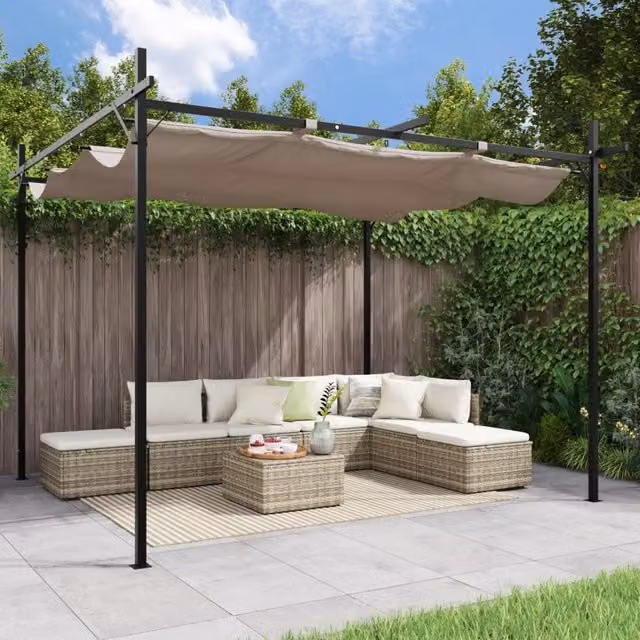 Berkfield Home Pergola with Retractable Roof in Beige, W/D/H: 295 x 292 x 230 cm – 1