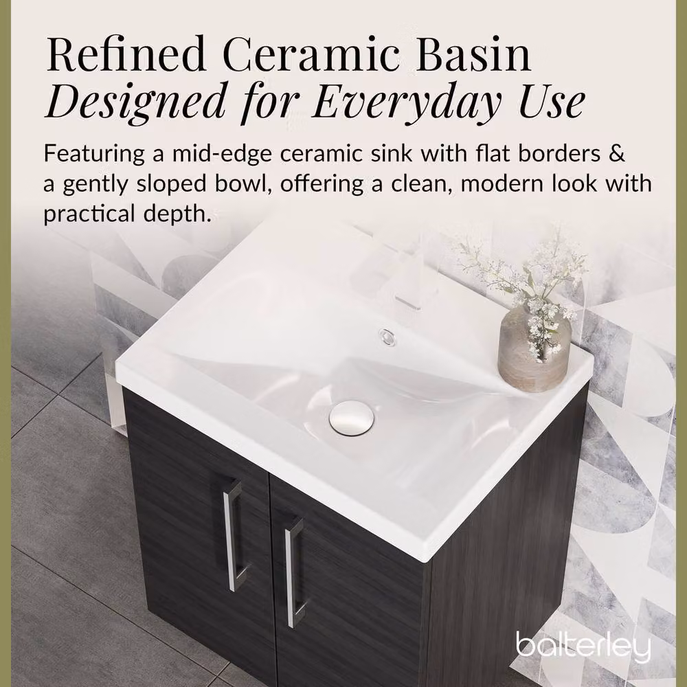 Balterley Contemporary Wall Hung Bathroom Vanity Unit with Mid-Edge Basin, Charcoal Black, W: 50 x D: 39 x H: 57.9 cm – 5
