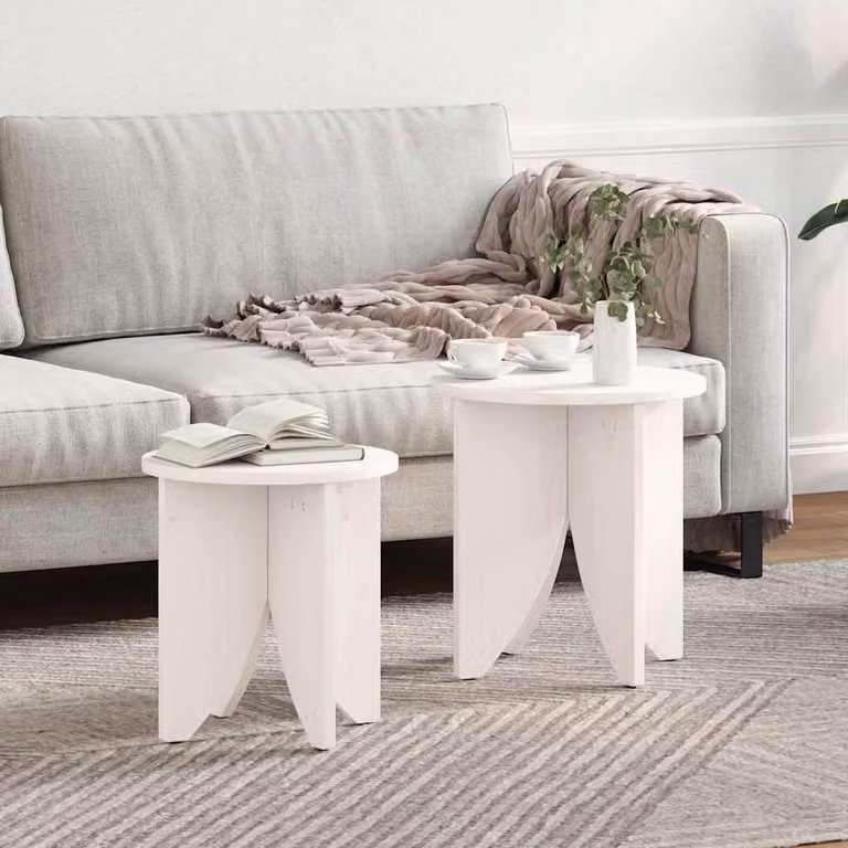 Berkfield Home Classic 2-Piece White Pine Wood Coffee Table Set, W/D/H: 41.5 x 41.5 x 44 cm