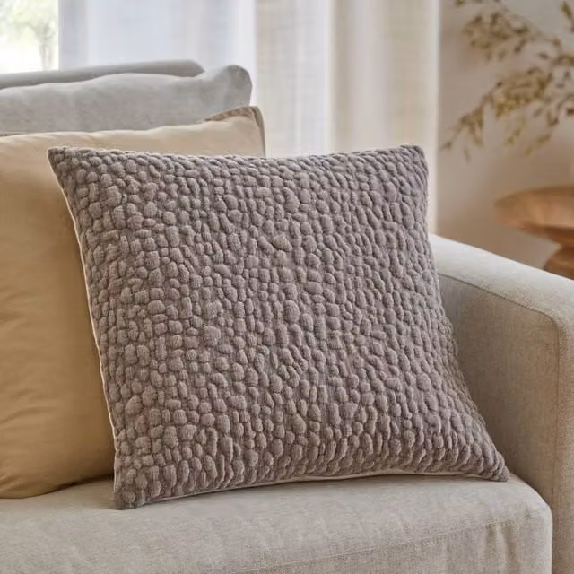 Riva Home Pebble Chenille and Linen Square Cushion in Beige and Grey, 45 x 45 cm