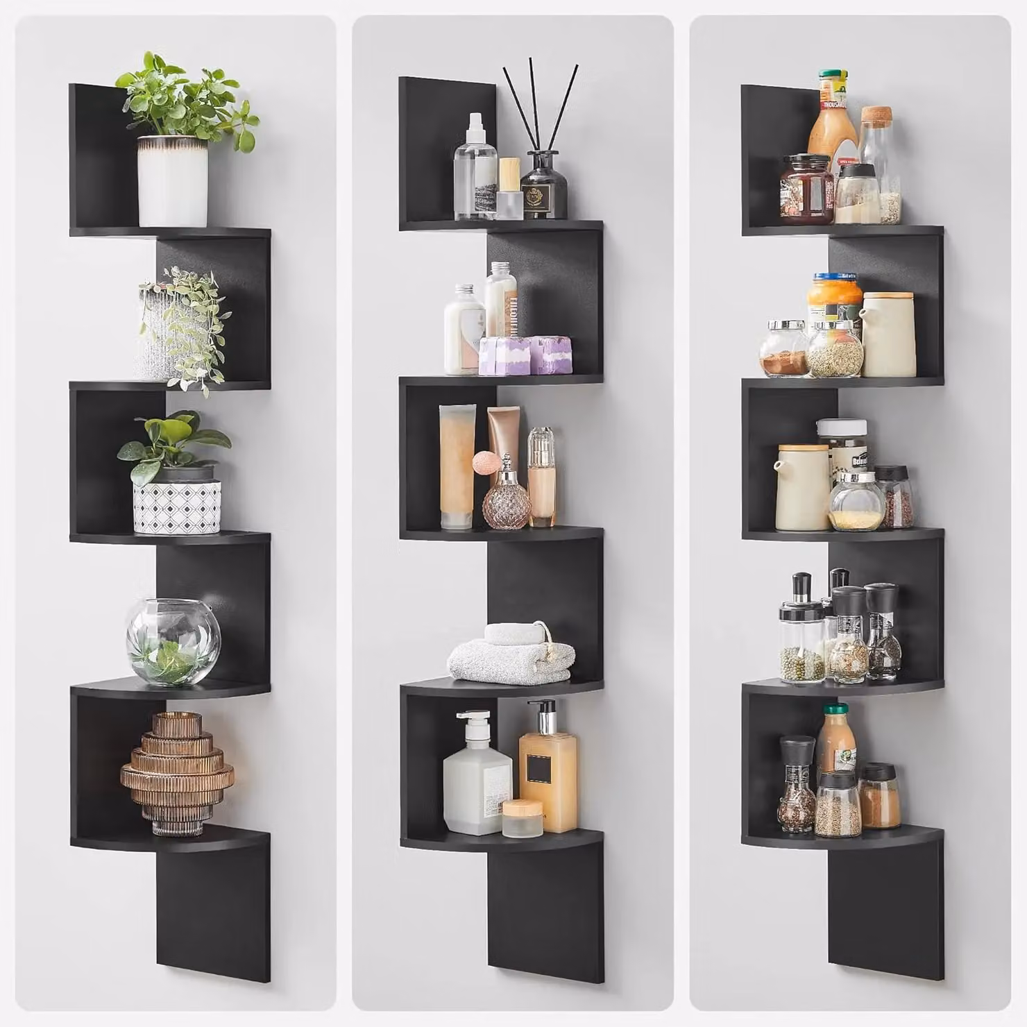 VASAGLE 5 Tier Black Wall Mounted Corner Shelf for Display and Decoration – 6