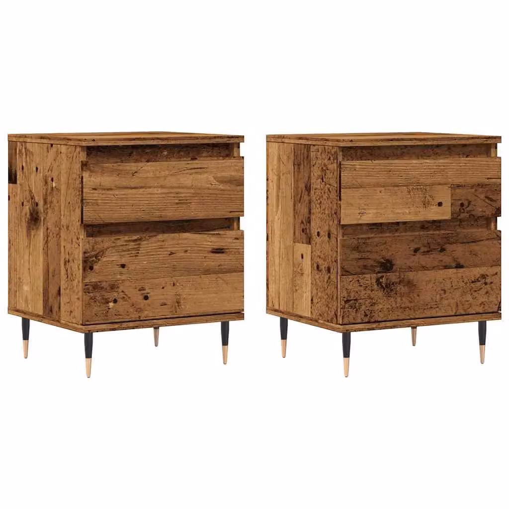 Berkfield Home Set of 2 Bedside Cabinets in Old Wood Brown, W: 40 cm, D: 35 cm, H: 50 cm – 2