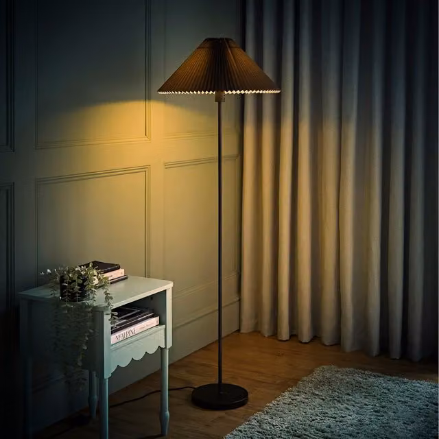 Akira Fabric Pleated Shade Floor Lamp in Black