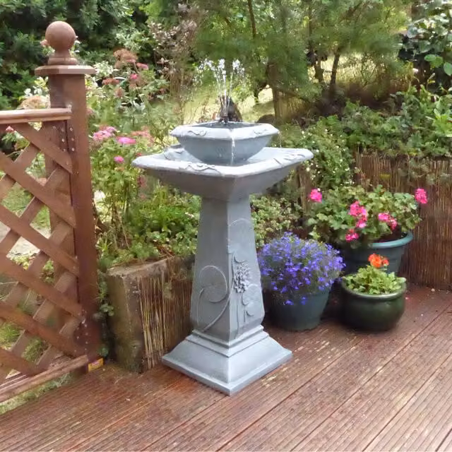 Primrose Spring Lily Solar Bird Bath Fountain with Lights in Brown and Grey