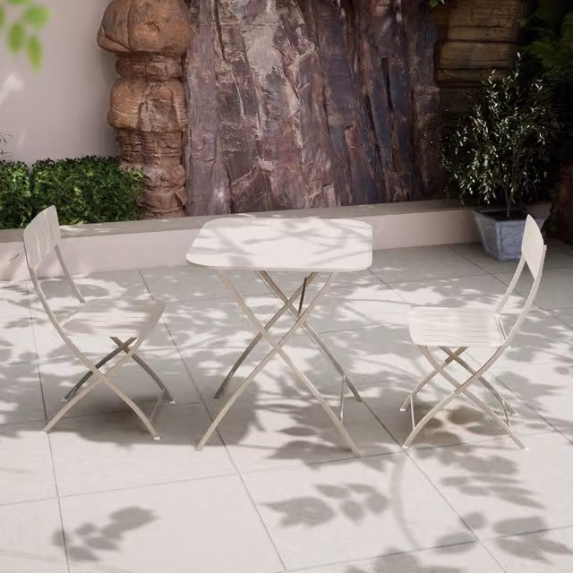 Royalcraft Venice Bistro Folding Table and 3 Chairs Set in Beige and White