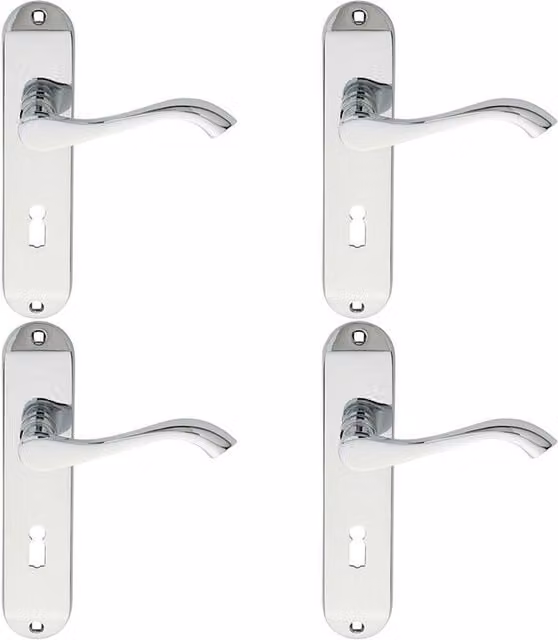 Loops 4 Pairs of Curved Handle on Chamfered Lock Backplate in Polished Chrome, W: 18 cm, H: 4 cm
