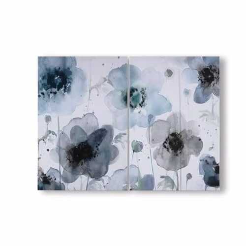 Art for the Home Painterly Poppies Set of 2 Floral Canvas Wall Art in Red, Blue and White – 2