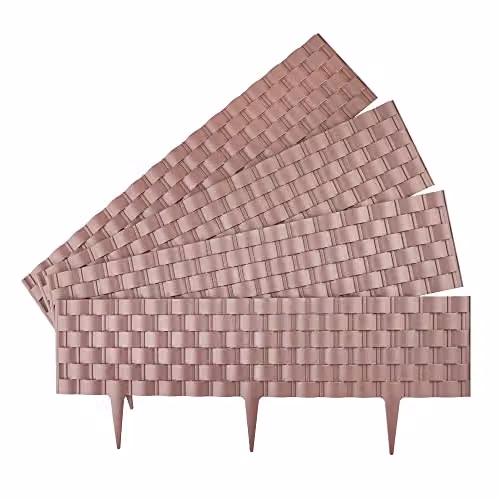 mysmartbuy Flexible Faux Rattan Lawn Edging Fence, Brown, 4 Pack, H 22 cm x L 60 cm per strip – 2