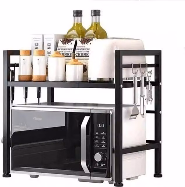 FORGEVIO 2 Tier Black Metal Microwave Oven Rack Stand with Adjustable Shelves