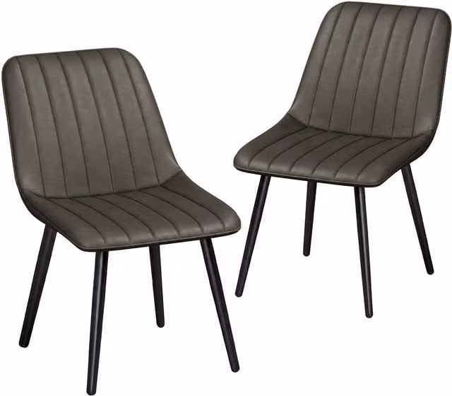 HOMCOM Set of 2 Modern Faux Leather Upholstered Kitchen and Dining Chairs with Metal Legs, Grey – 1