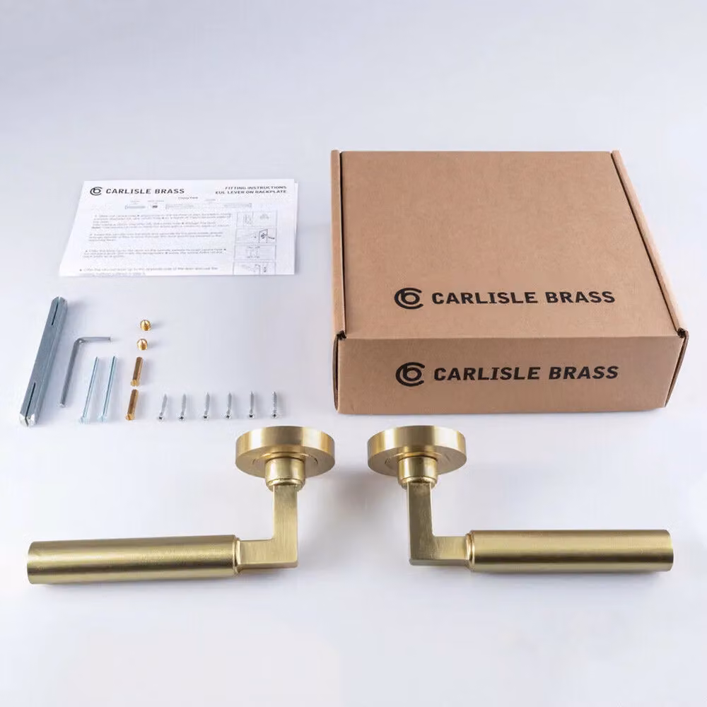 Loops Pair of Straight Round Bar Handles with Round Rose Concealed Fix in Satin Brass – 2