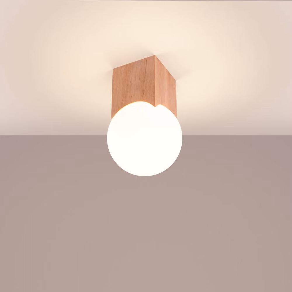 Sollux Lighting minimalist Ceiling Lamp in White and Wood, W/D/H: 19 x 12 x 12 cm – 2