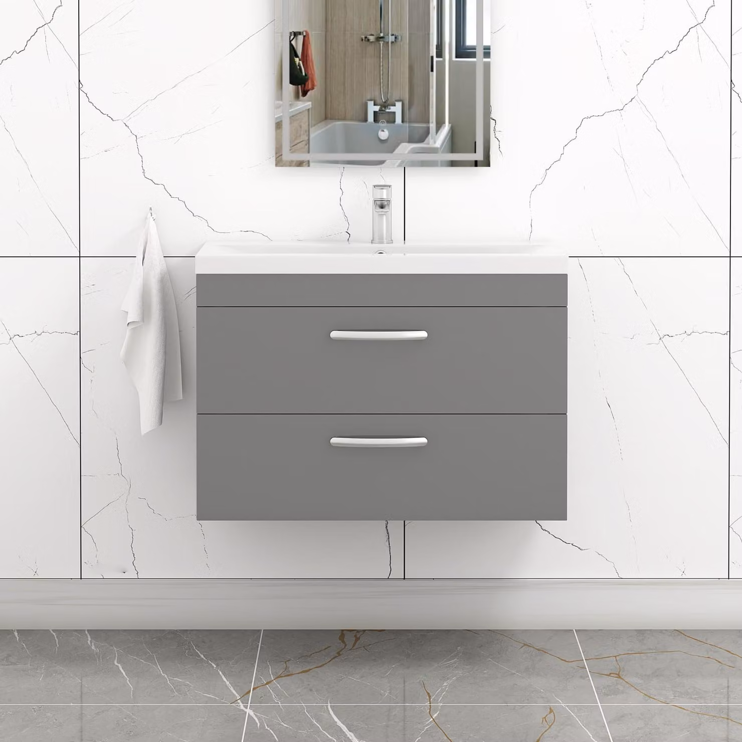 Royal Bathrooms Turin 800mm Wall Hung Vanity Unit in Indigo Grey Gloss with 2 Drawers