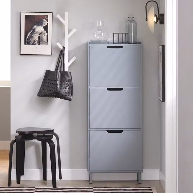 SoBuy Modern Slim Shoe Storage Cabinet in Grey with Tilting Compartments