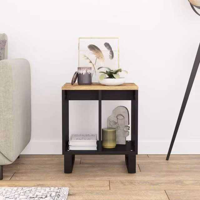 Berkfield Home Brown Mango and Engineered Wood Side Table, W: 40 cm, D: 31 cm, H: 46 cm – 1