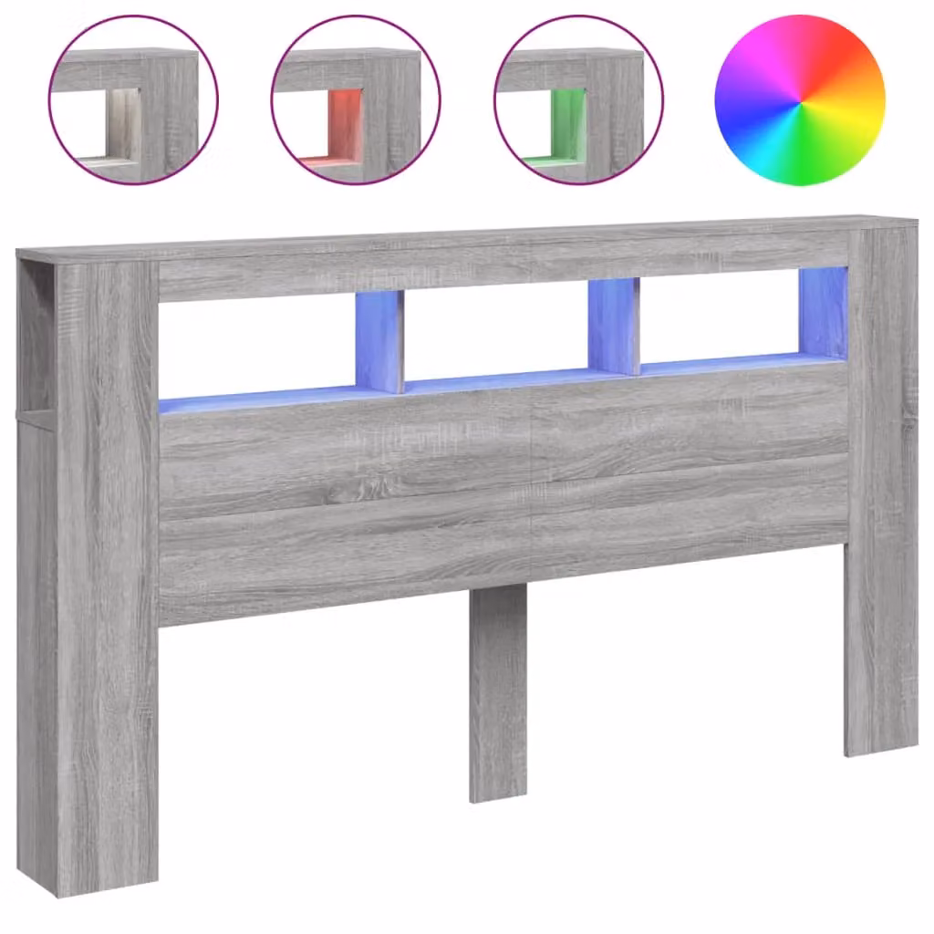 Berkfield Home Grey Sonoma LED Headboard with Integrated Lighting, Shelf and USB Charging Port, W/D/H: 180 x 18.5 x 103.5 cm – 1