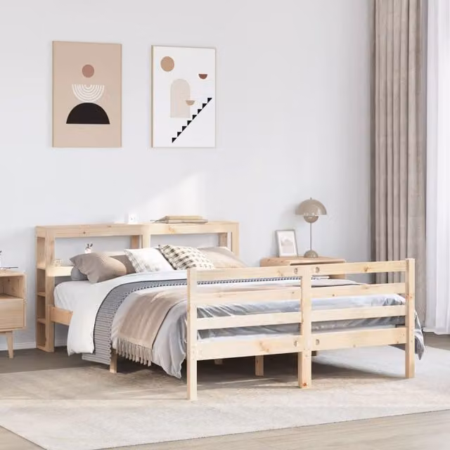 Berkfield Home Small Double Bed Frame in Brown Rustic Solid Pine, W/D/H: 120 x 200 cm – 1