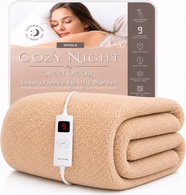 Sweet Dreams Single Electric Heated Blanket in Beige, W/D/H: 90 x 200 cm