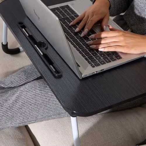 OHS Black Laptop Tray and Foldable Bed Table with Adjustable Legs, W/D/H: 60 x 35 x 26 cm – 5