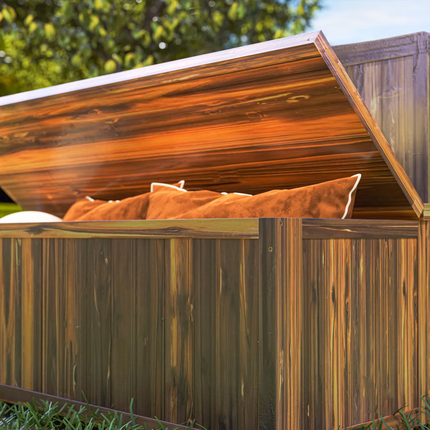 Outsunny Brown Treated Hardwood Wood Storage Bench for Garden and Patio Seating – 6