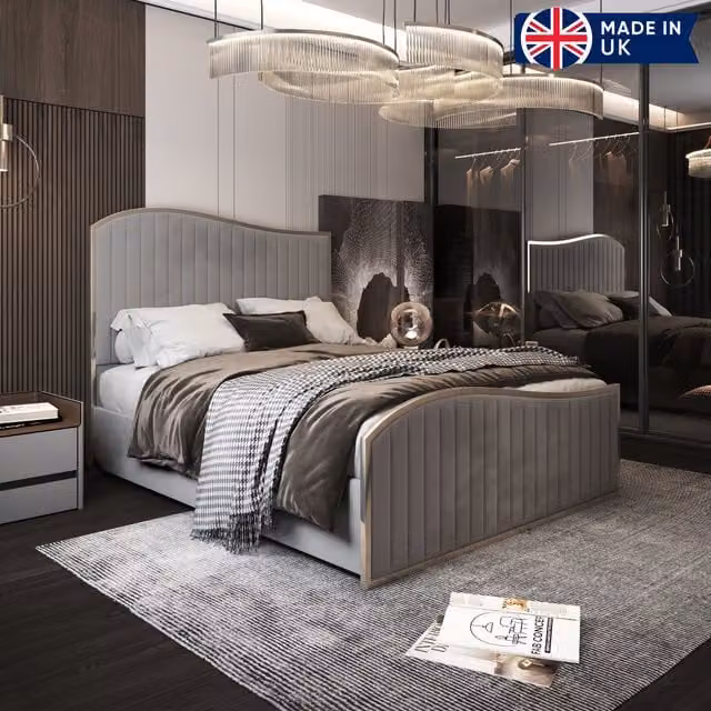 Darlington Grey Velvet Upholstered Metal Bed Frame, Superking (200 x 200 cm)