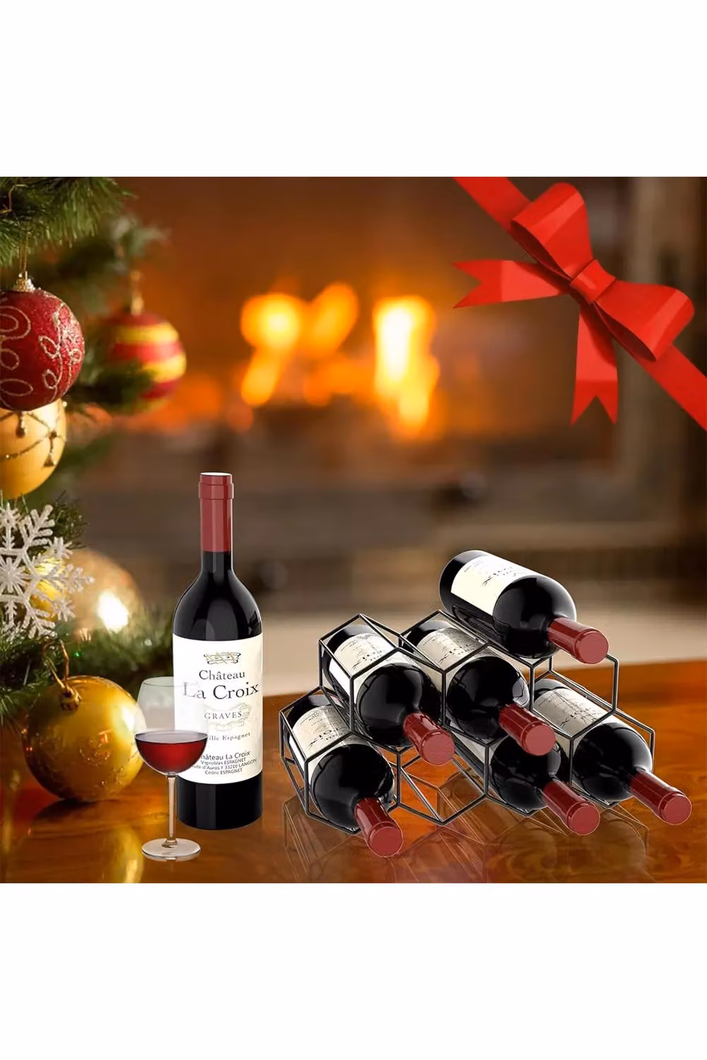 Living and Home Hexagon Beehive Wine Rack, Black Metal Countertop 7 Bottle Holder – 3