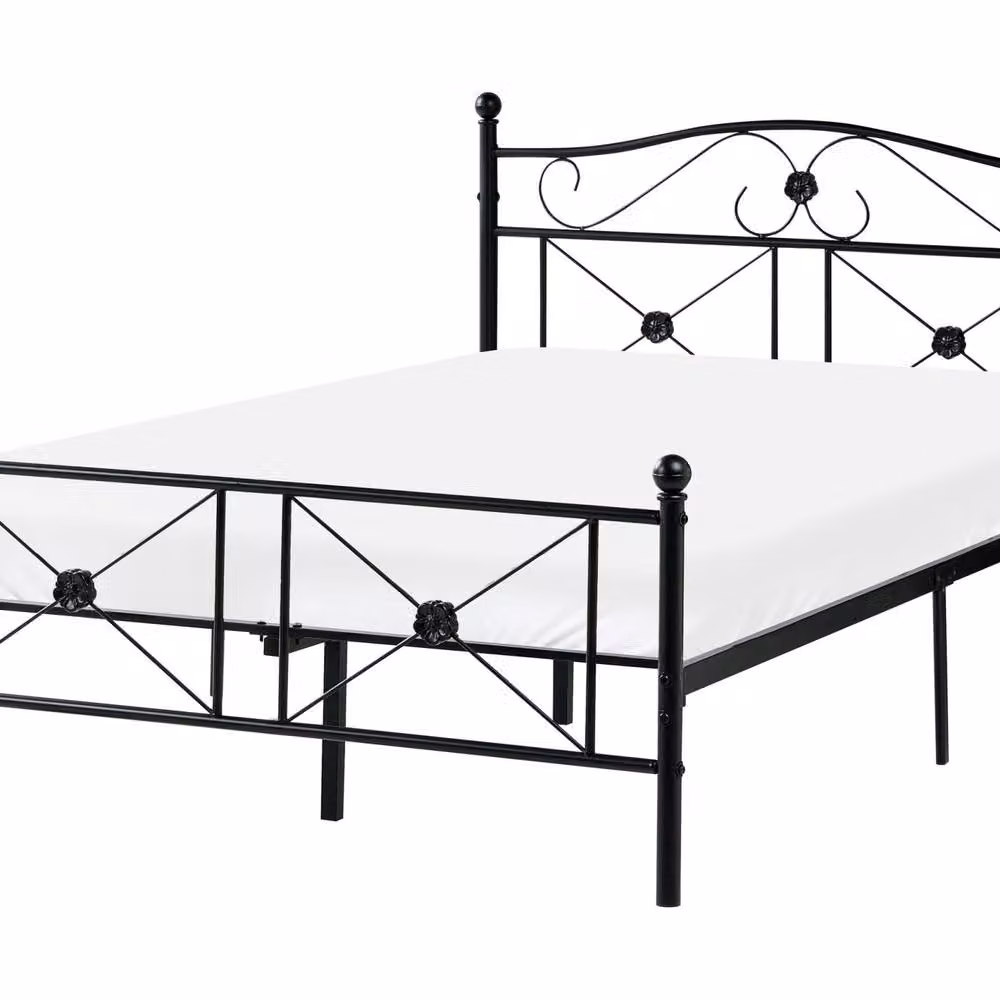 Wyld and Coco 4ft Double Metal Bed in Black with Retro Panel Design and Sprung Slatted Base W/D/H: 120 x 200 cm – 2