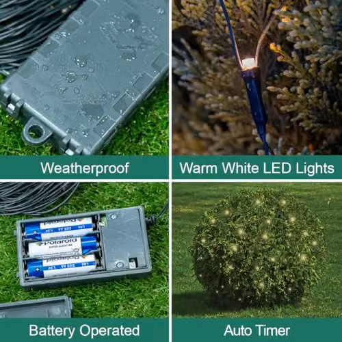 GardenKraft 15650 Net Style Battery Operated LED Fairy Lights with 100 Warm White LEDs, 8 Light Modes and Timer Functionality for Indoor or Outdoor Use – 4