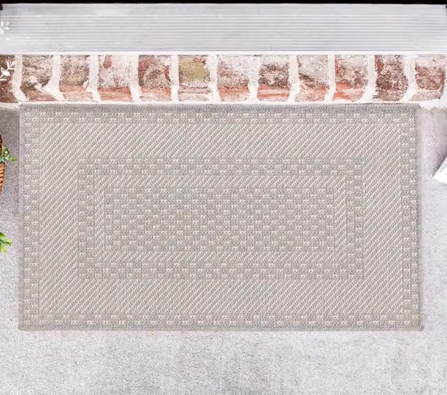 Desire Rugs Modern Bordered Rectangular Indoor-Outdoor Machine Woven Rug, Silver, W: 50 cm x D: 50 cm