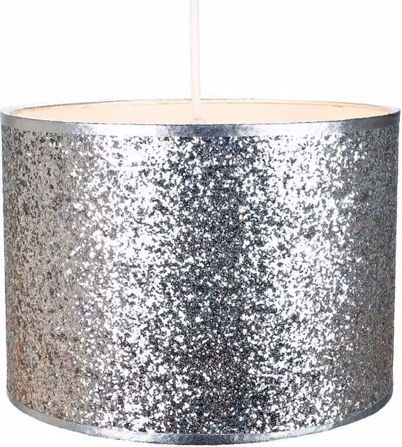 Happy Homewares Modern Silver Glitter Fabric Cylinder Pendant Lamp Shade, Diameter: 30.48 cm