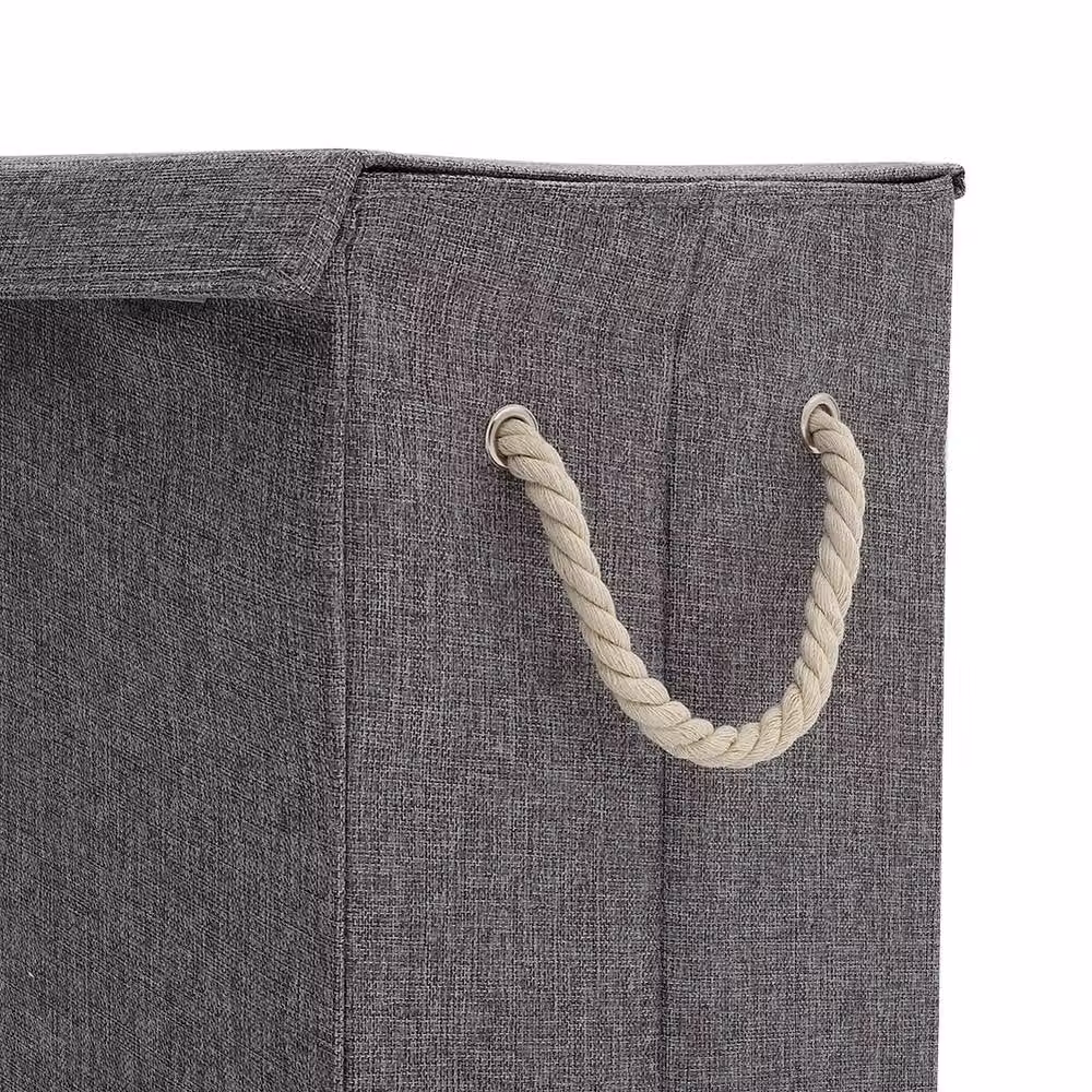 Garden Sanctuary Grey Fabric Folding Laundry Basket Hamper with Lid and Handles – 4