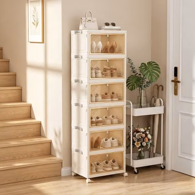 Lifeideas Foldable Shoe Cabinet with Wheels in White