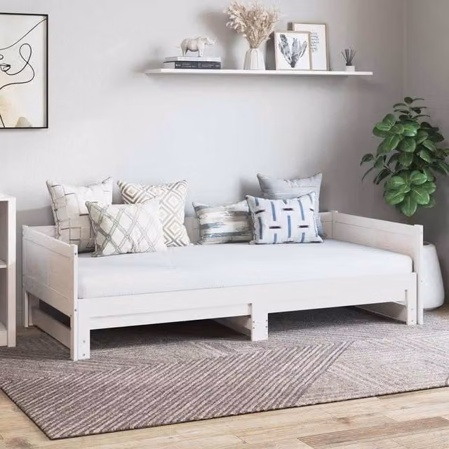 Berkfield Home White Pull-out Day Bed in Solid Pine Wood, W/D/H: 180 x 200 cm