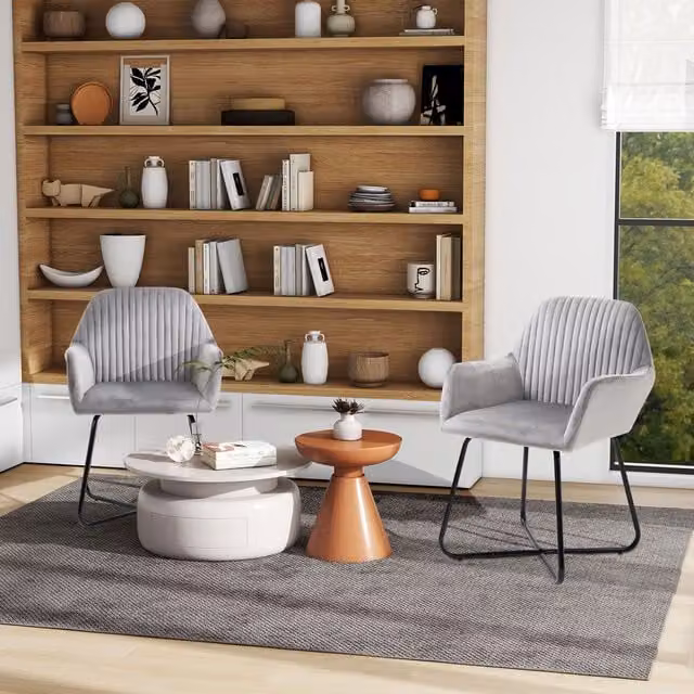 HOMCOM Set of 2 Modern Velvet Upholstered Lounge Armchairs in Grey with Metal Frame