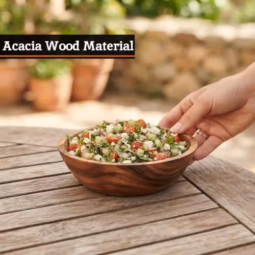 Premier Housewares Brown Acacia Wood Round Tapered Salad Bowl, Diameter: 20 cm – 3