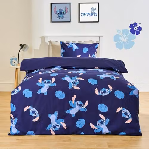 OHS Stitch Single Polycotton Duvet Cover and Pillowcase Set, Blue, Duvet Cover: 135 x 200 cm, Pillowcase: 48 x 74 cm – 1