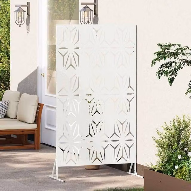 Berkfield Home White Steel Freestanding Privacy Screen Balcony Cover W/D/H: 100 x 50 x 180 cm – 1