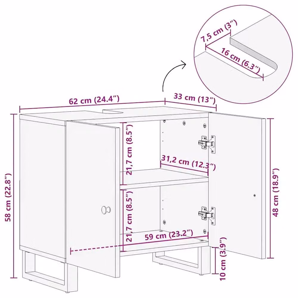 Berkfield Home Industrial Freestanding Sink Cabinet in Multicolour Wood and Metal, W/D/H: 62 x 33 x 58 cm – 5