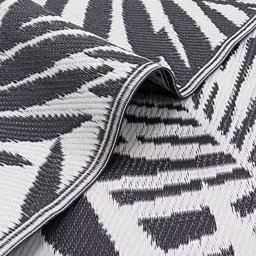 JVL Reversible Woven Polypropylene Outdoor Garden Rug, Floral Design, Grey and White, W/D: 120 x 170 cm – 6